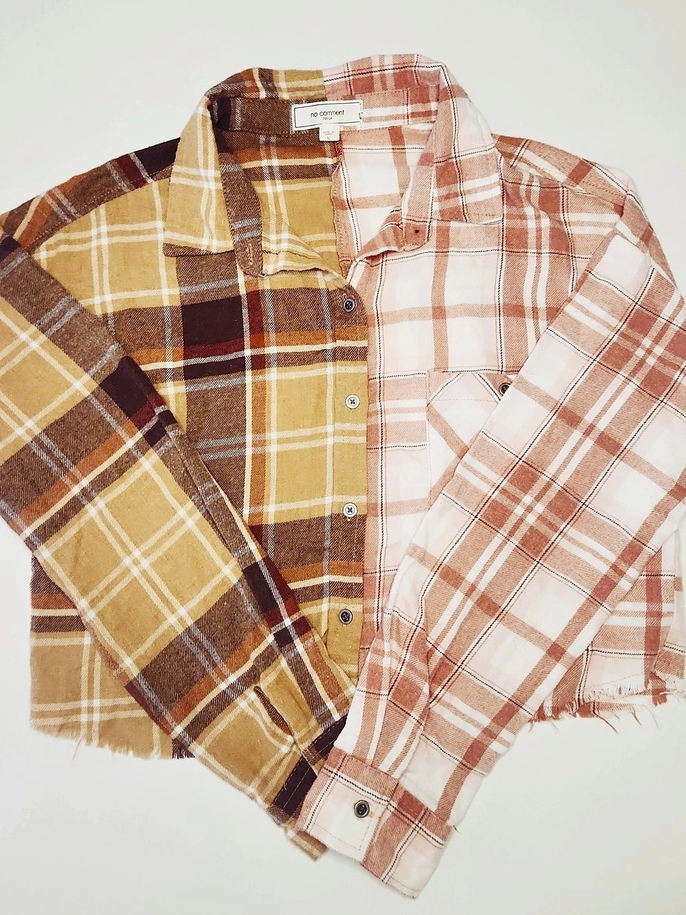 no comment Plaid Fringe Button Down in Brown & Pink Size Large